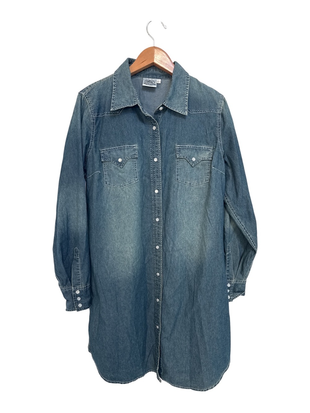 Cowgirl Justice Western Denim Dress with Pearl Snaps Size Large